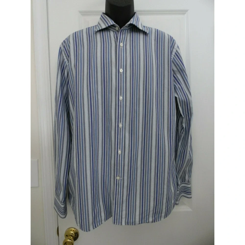 Maker &‎ Co Men's Gray Striped Regular Long Sleeve Casual Button Up Shirt Size L